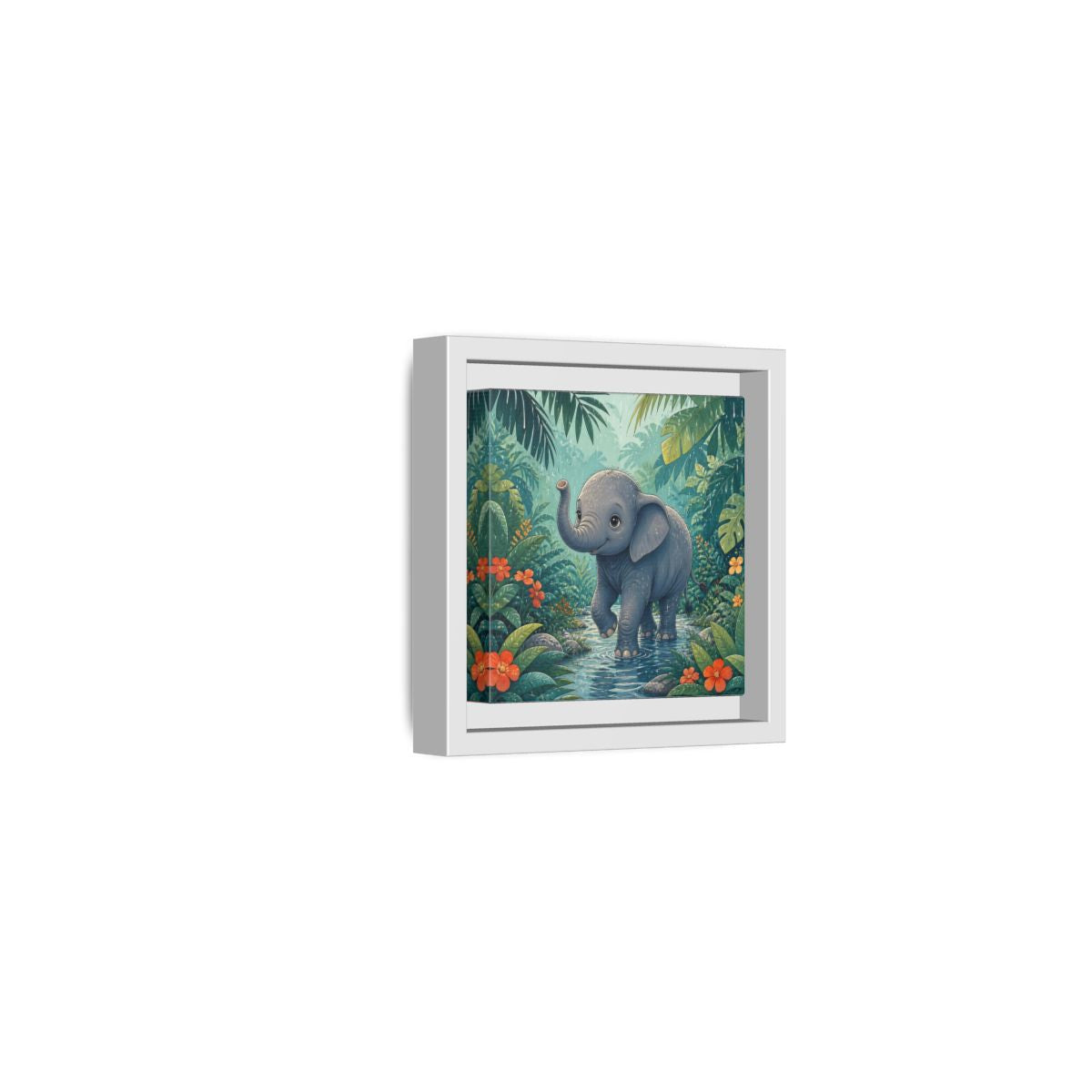 Side Mockup 22. Animals Baby Elephant Baby Elephant Jungle shown as stretched canvas wall art