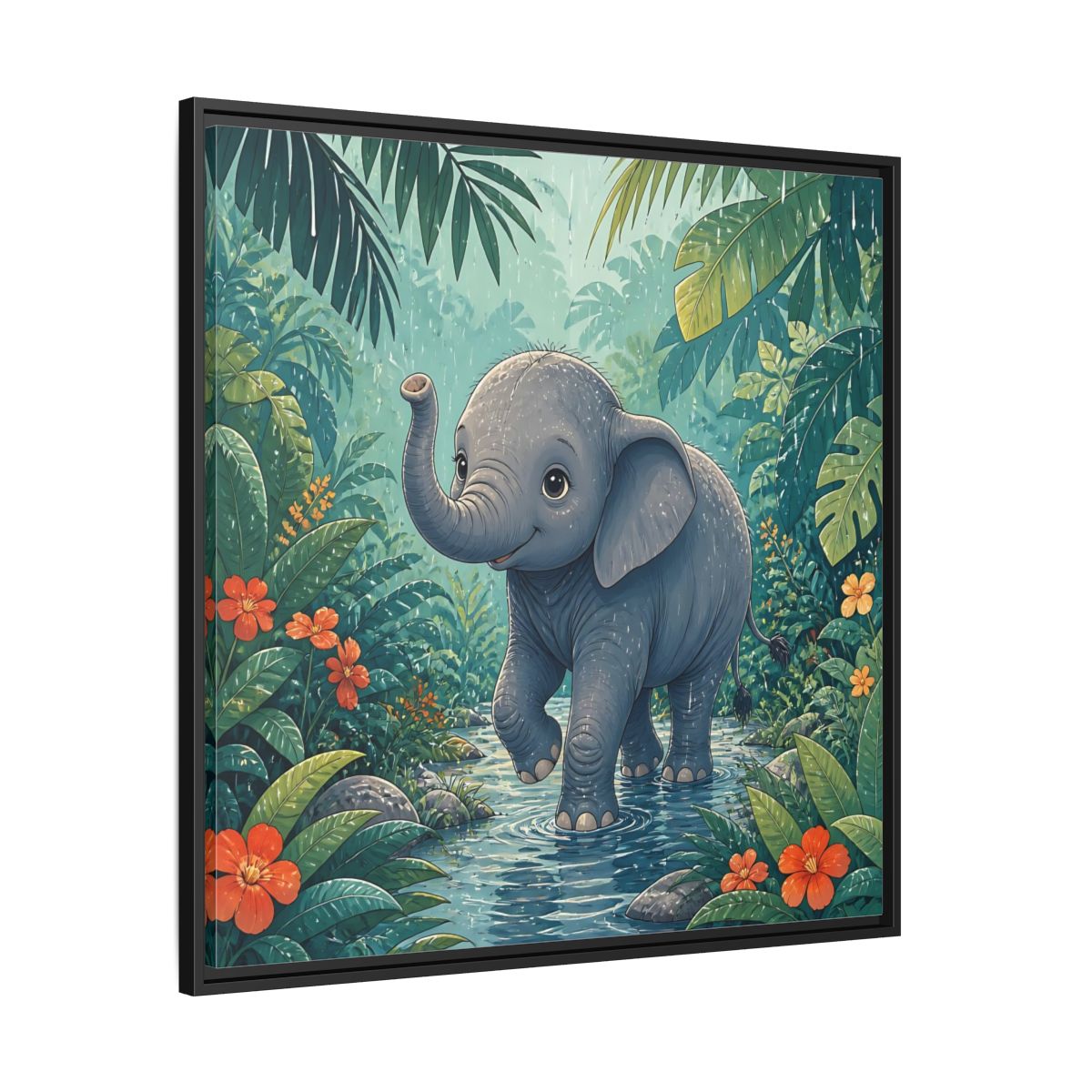 Side Mockup 30. Animals Baby Elephant Baby Elephant Jungle shown as stretched canvas wall art