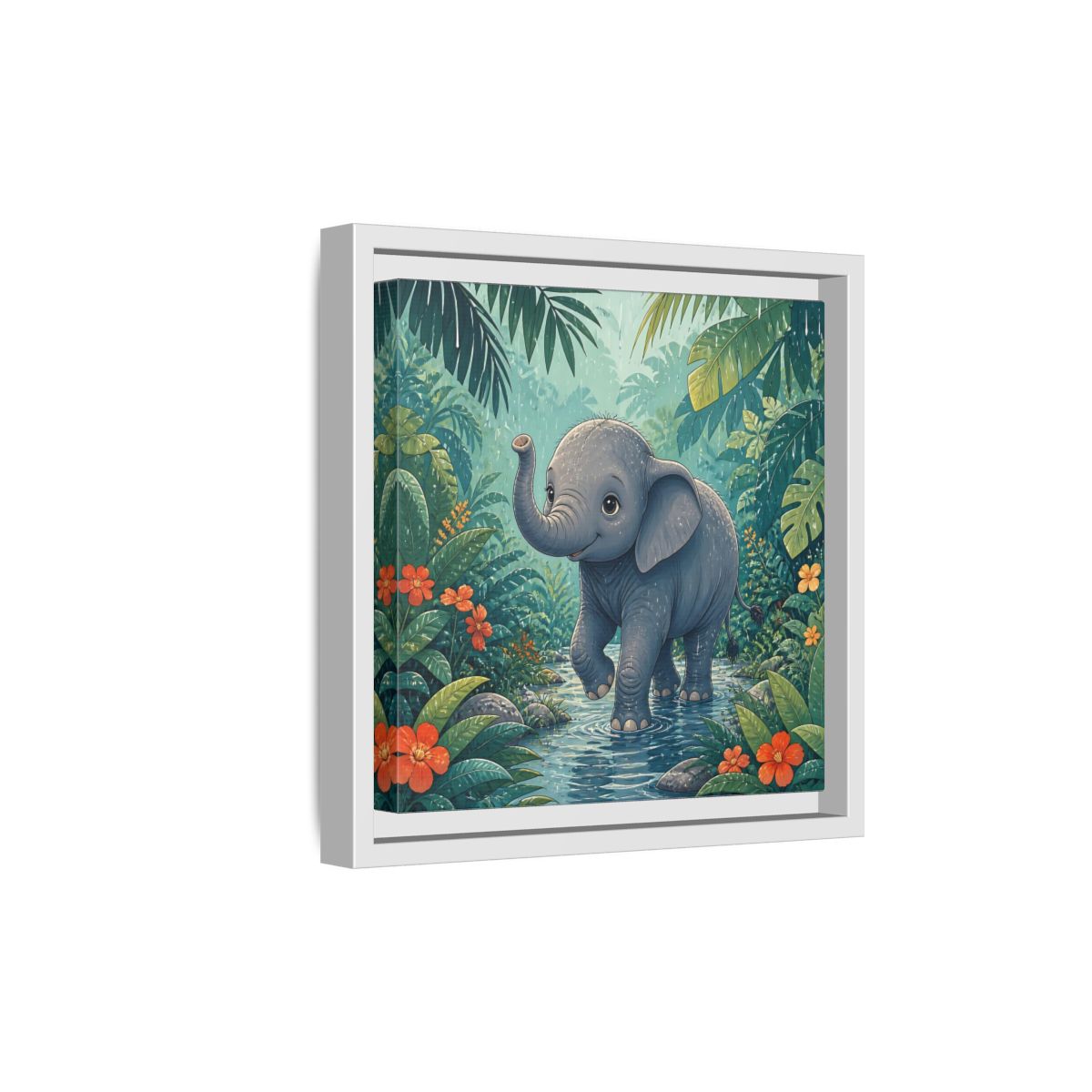 Side Mockup 19. Animals Baby Elephant Baby Elephant Jungle shown as stretched canvas wall art
