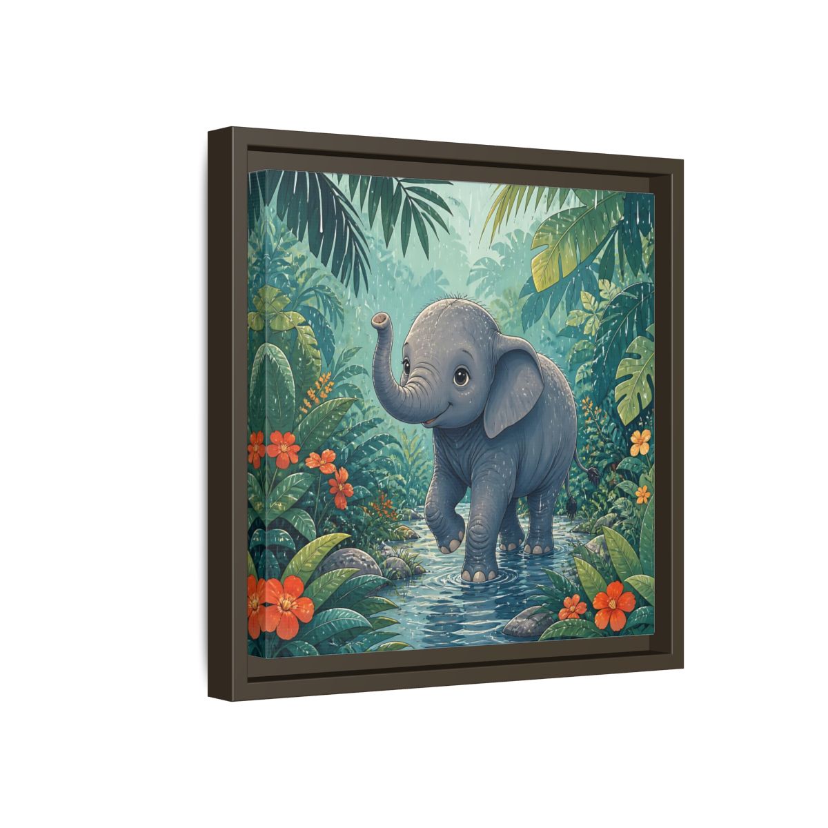 Side Mockup 17. Animals Baby Elephant Baby Elephant Jungle shown as stretched canvas wall art