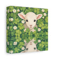 Side Mockup 2. Animals Baby Lamb Baby Lamb Clover Green shown as stretched canvas wall art