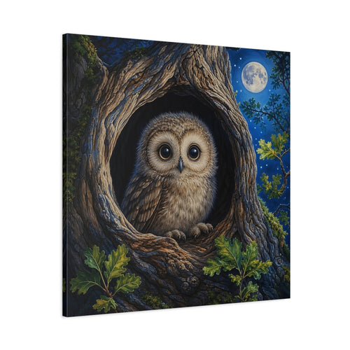 Main Mockup. Animals Baby Owl Cute Owl shown as stretched canvas wall art