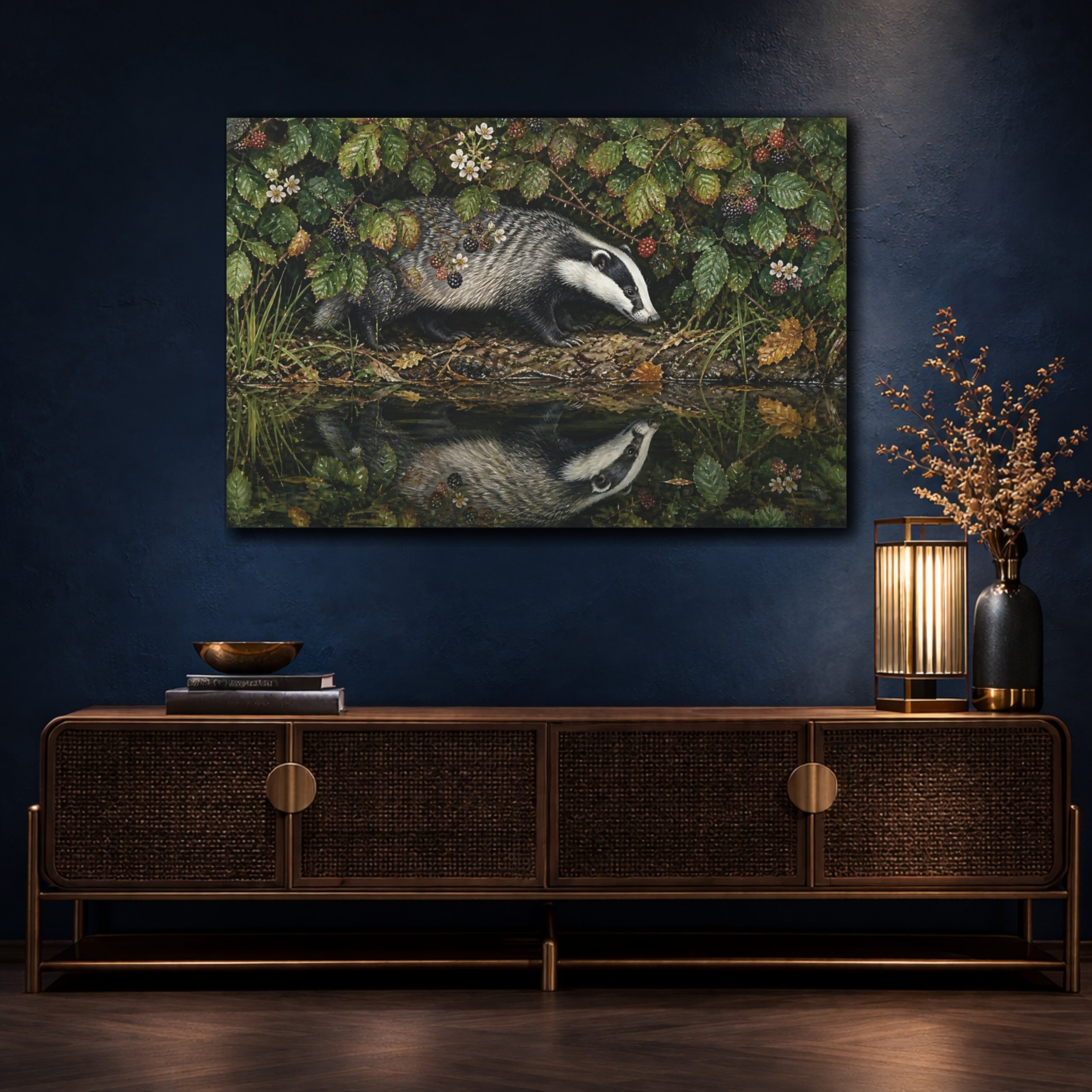 Mockup 4. Animals Badger Badger Wildlife shown as stretched canvas wall art