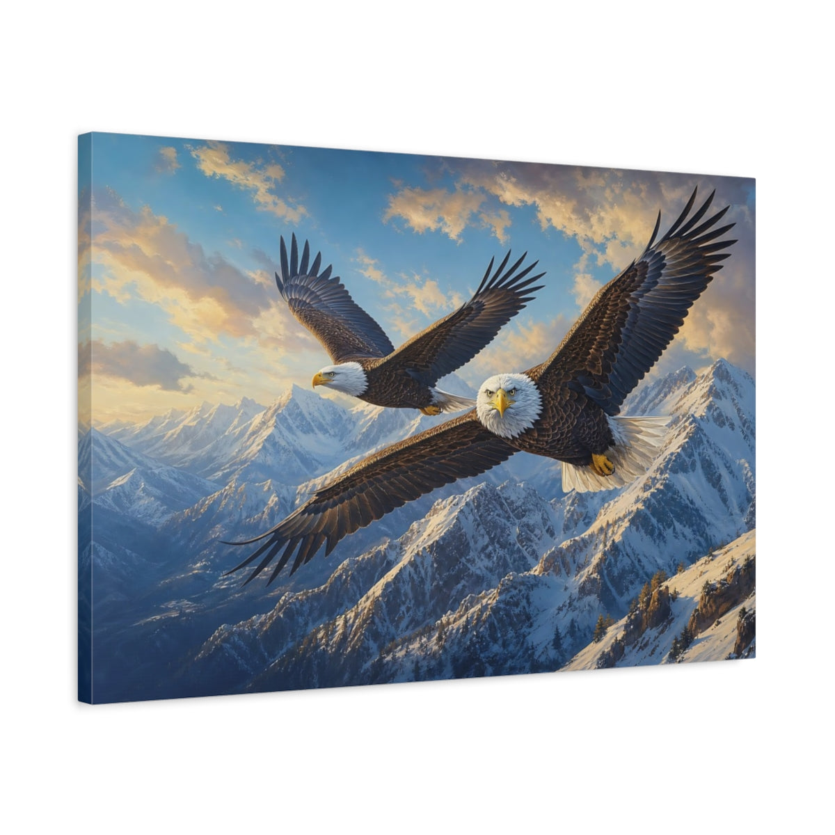 Side Mockup 2. Animals Bald Eagles Brown And White Eagles shown as stretched canvas wall art