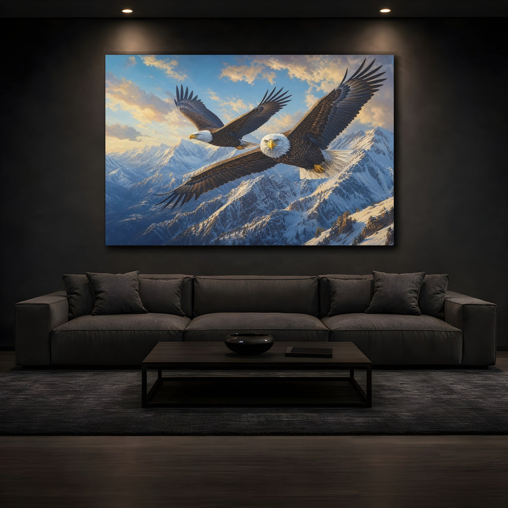 Mockup 3. Animals Bald Eagles Brown And White Eagles shown as stretched canvas wall art