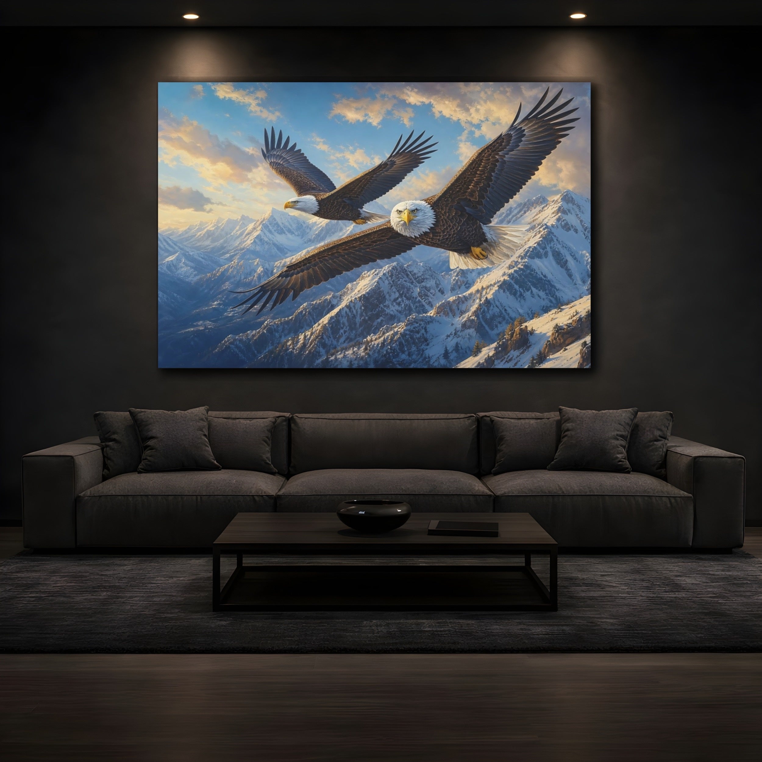 Mockup 3. Animals Bald Eagles Brown And White Eagles shown as stretched canvas wall art