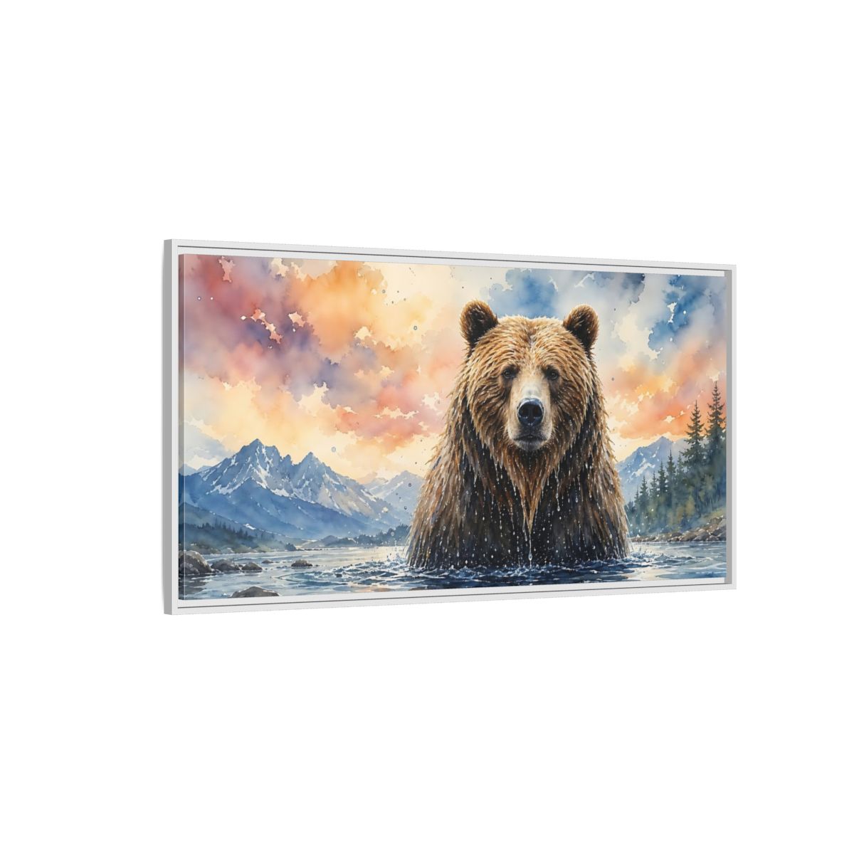 Side Mockup 3. Animals Bear Brown Bear shown as stretched canvas wall art