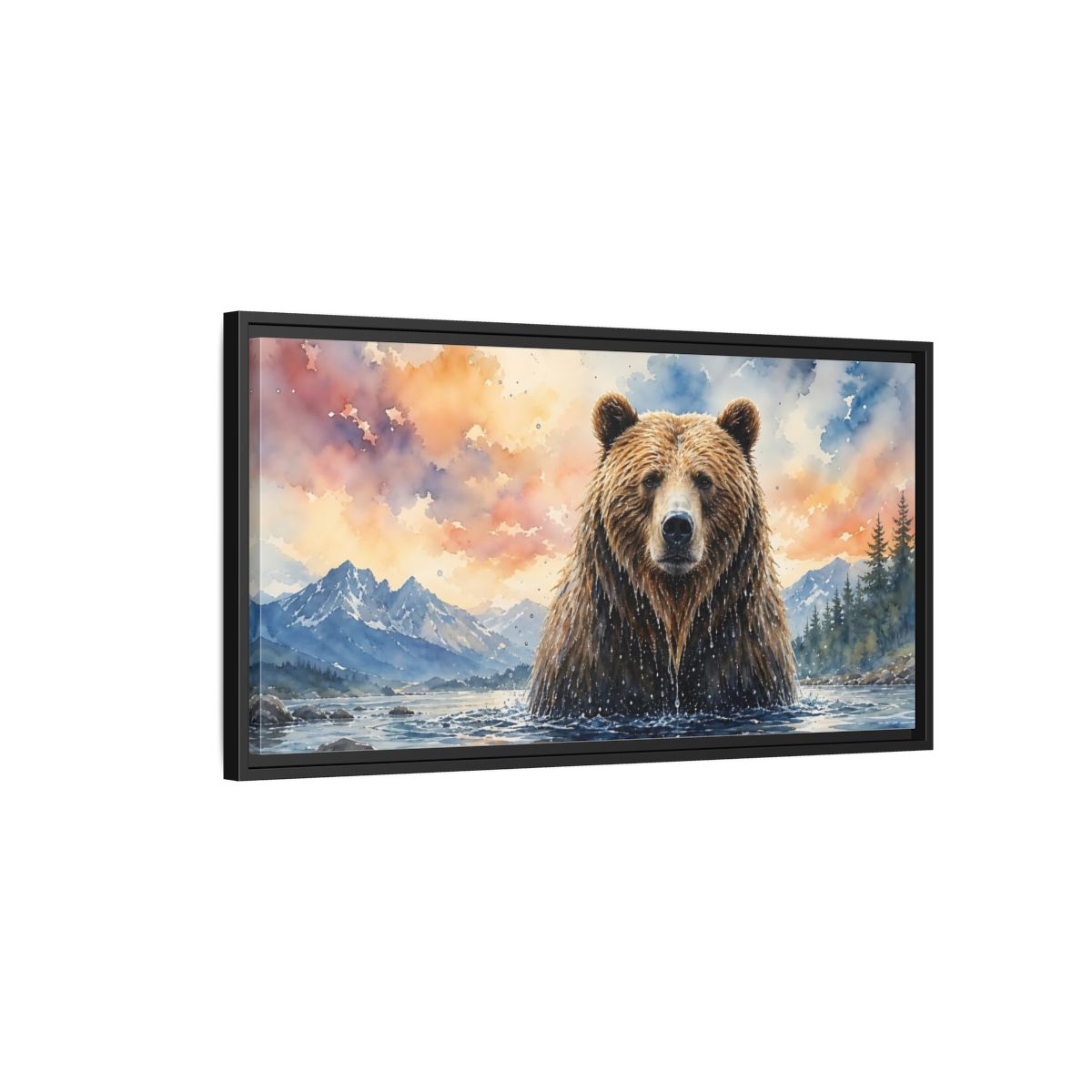 Side Mockup 2. Animals Bear Brown Bear shown as stretched canvas wall art