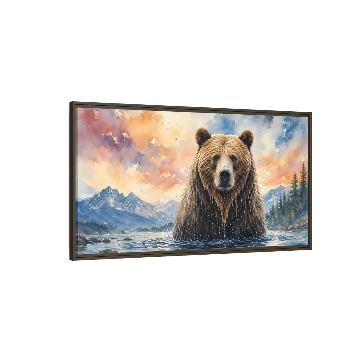Side Mockup 4. Animals Bear Brown Bear shown as stretched canvas wall art
