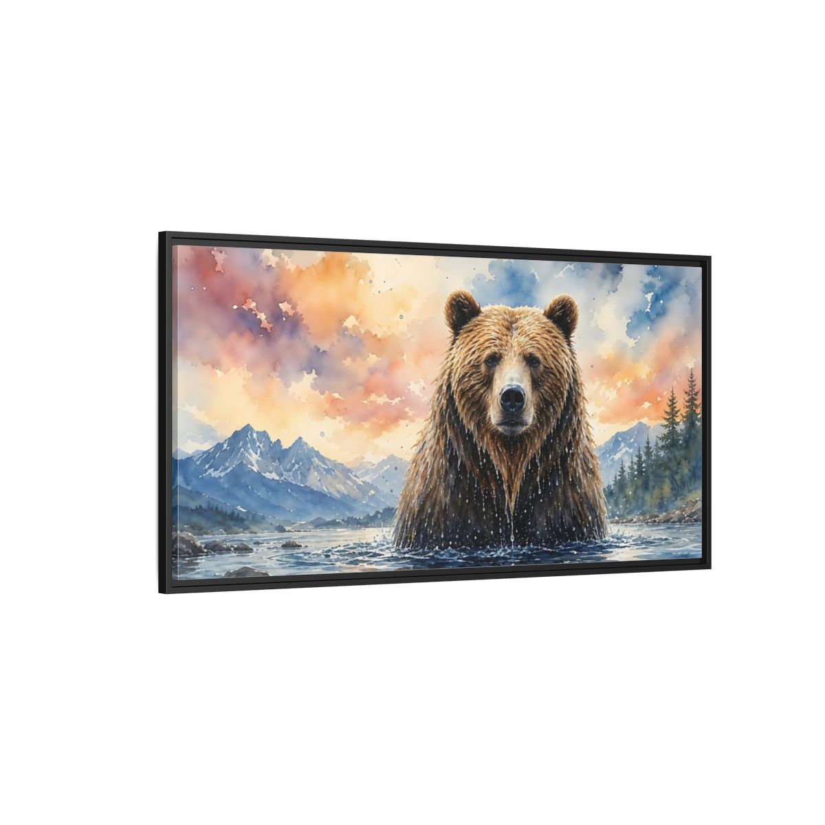 Side Mockup 5. Animals Bear Brown Bear shown as stretched canvas wall art