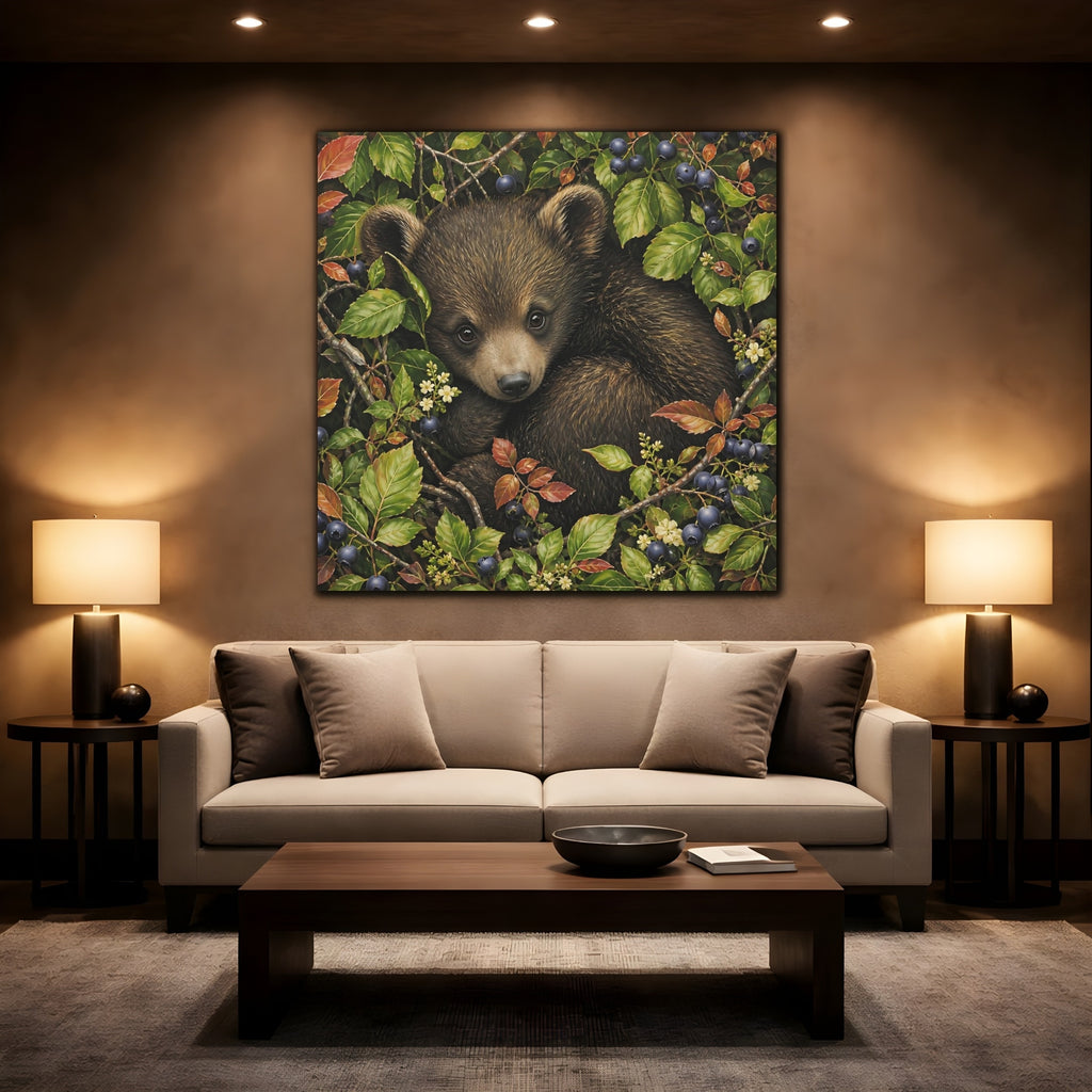 Mockup 2. Animals Bear Cub Brown Bear Cub shown as stretched canvas wall art