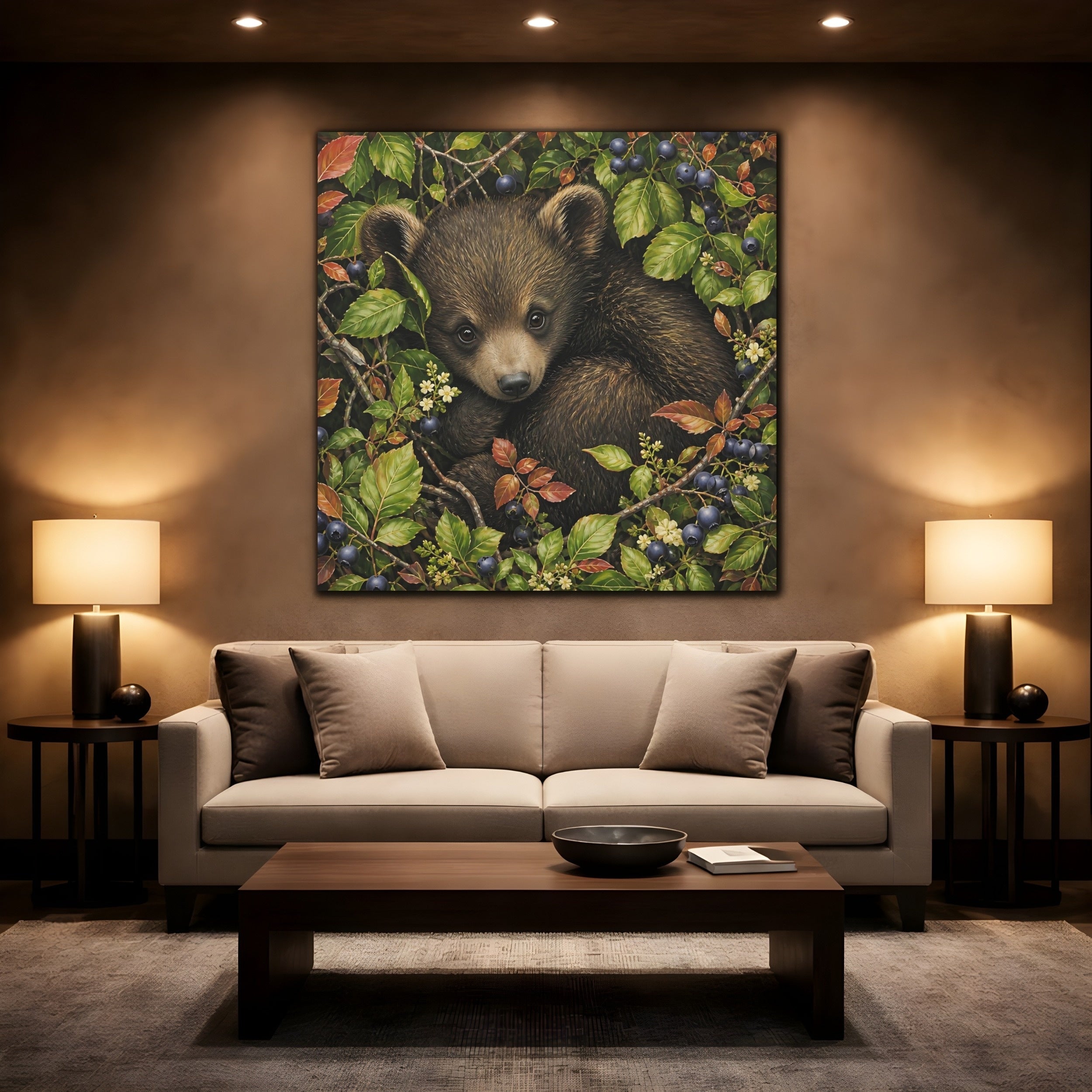 Mockup 2. Animals Bear Cub Brown Bear Cub shown as stretched canvas wall art