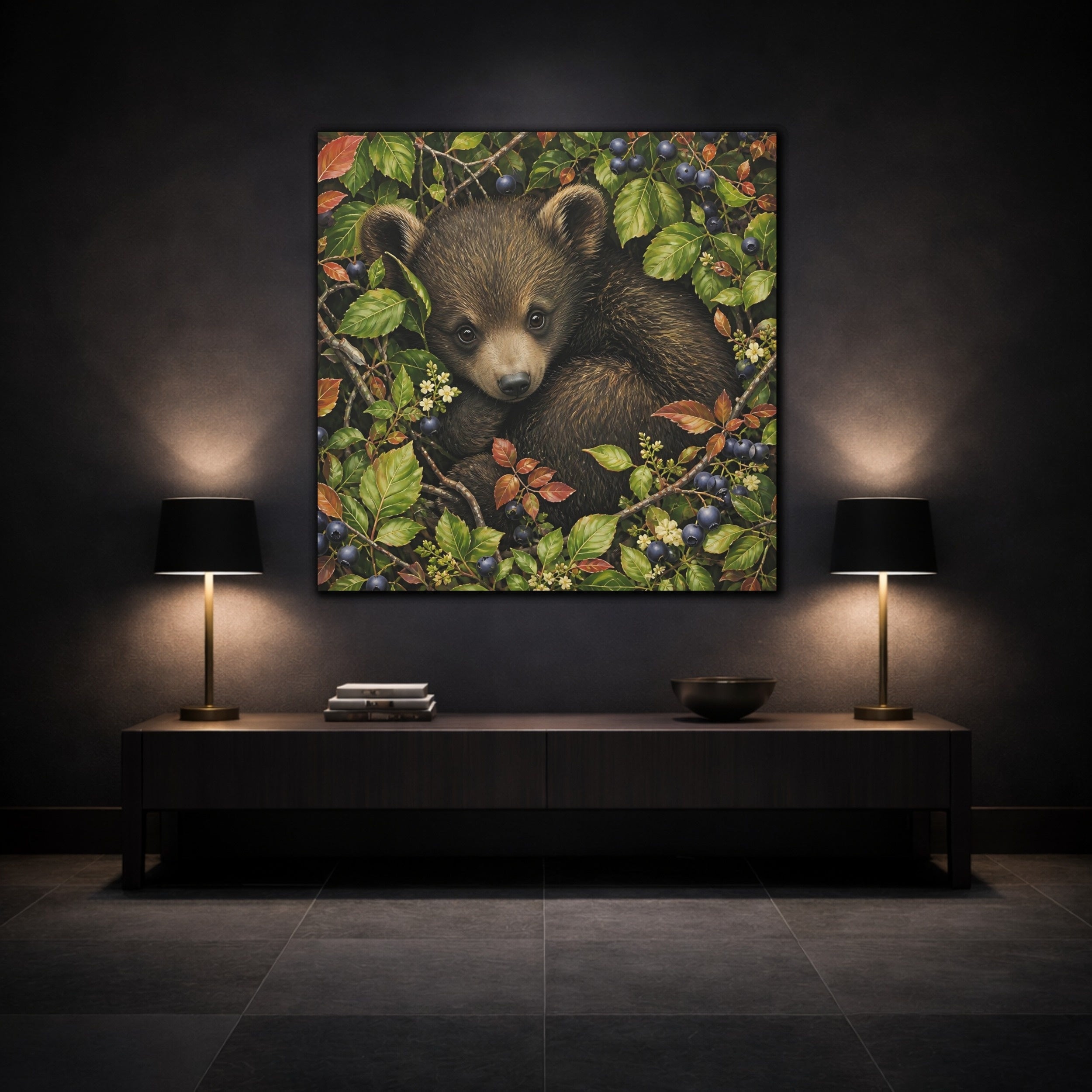 Mockup 3. Animals Bear Cub Brown Bear Cub shown as stretched canvas wall art