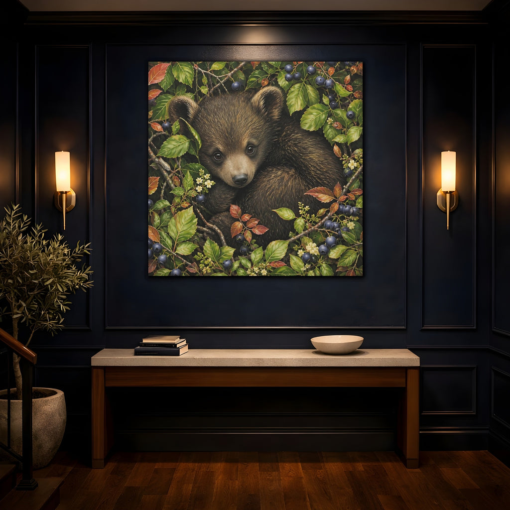 Mockup 4. Animals Bear Cub Brown Bear Cub shown as stretched canvas wall art