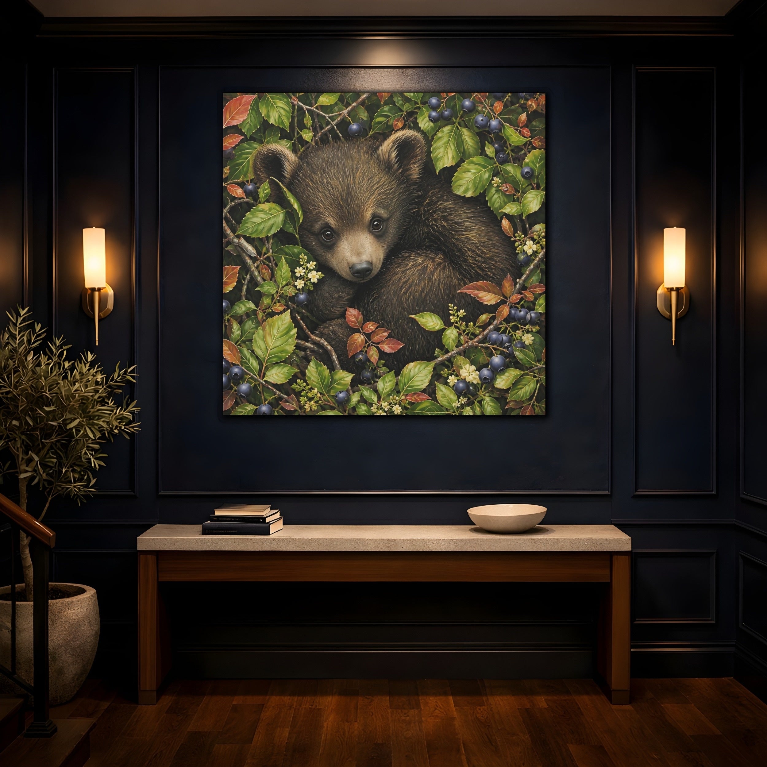 Mockup 4. Animals Bear Cub Brown Bear Cub shown as stretched canvas wall art