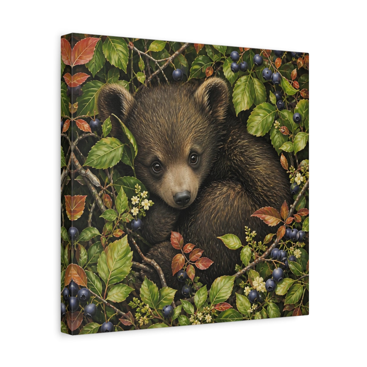 Side Mockup 7. Animals Bear Cub Brown Bear Cub shown as stretched canvas wall art