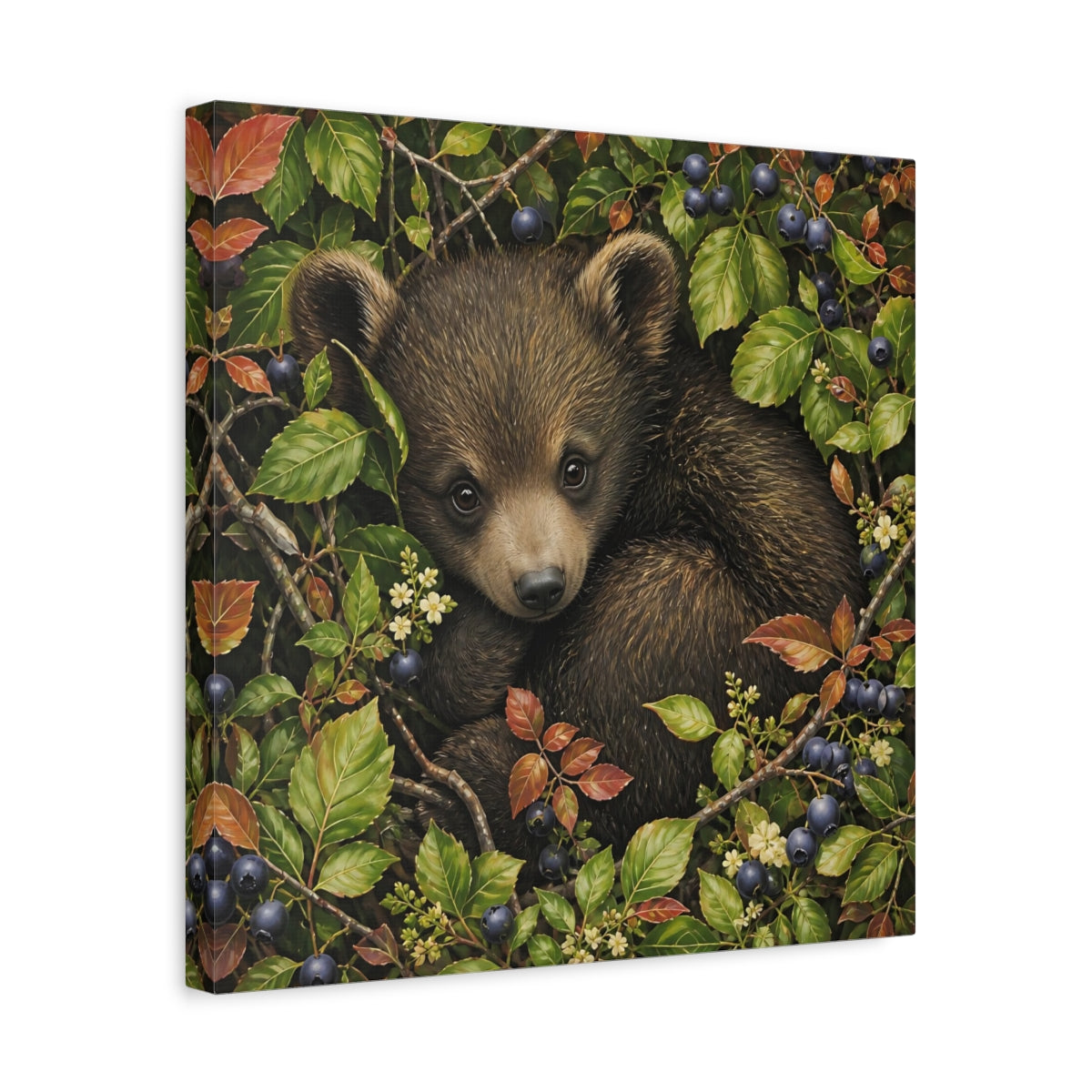 Side Mockup 6. Animals Bear Cub Brown Bear Cub shown as stretched canvas wall art