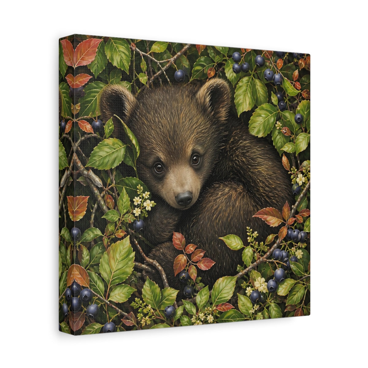 Side Mockup 9. Animals Bear Cub Brown Bear Cub shown as stretched canvas wall art