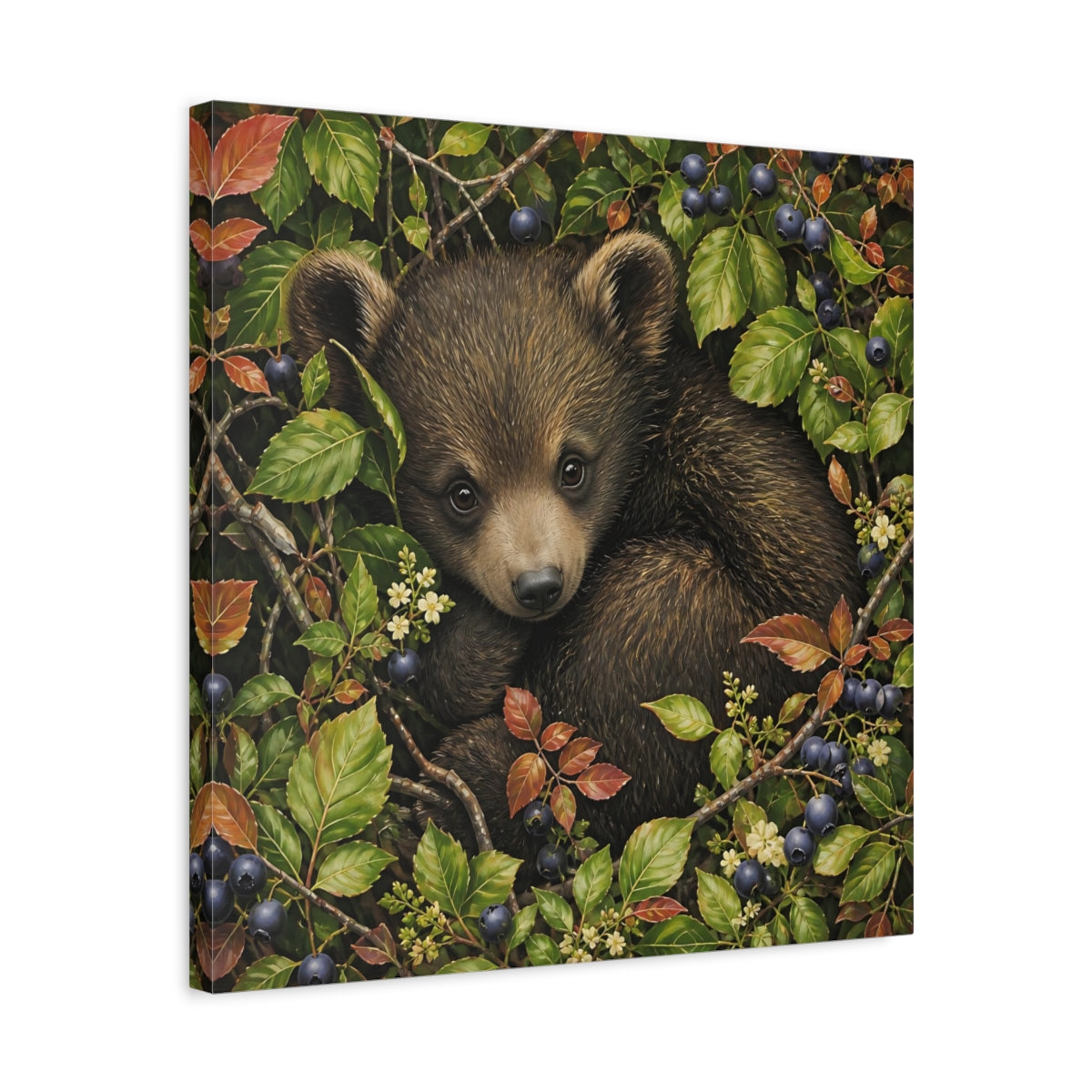 Side Mockup 5. Animals Bear Cub Brown Bear Cub shown as stretched canvas wall art