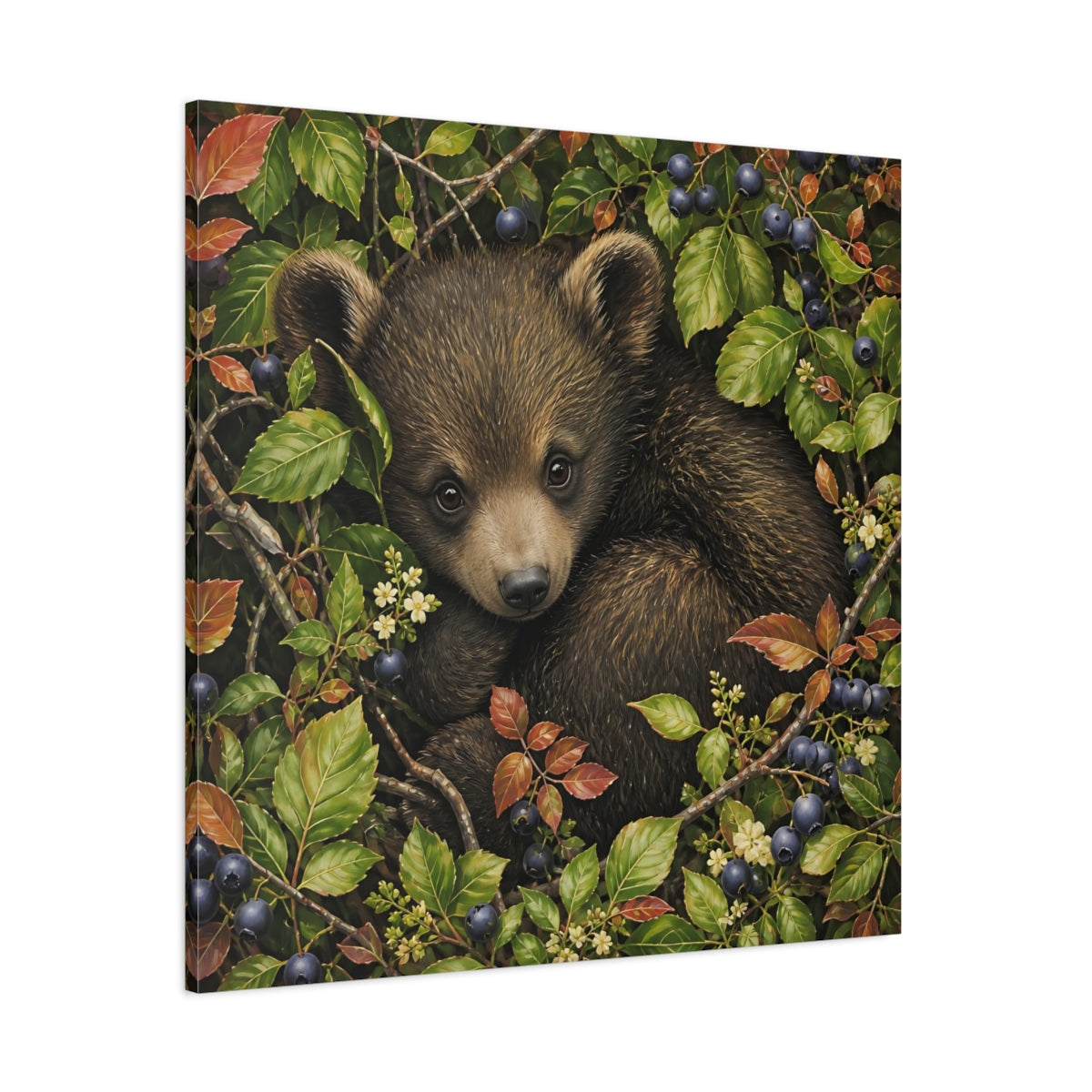 Side Mockup 1. Animals Bear Cub Brown Bear Cub shown as stretched canvas wall art