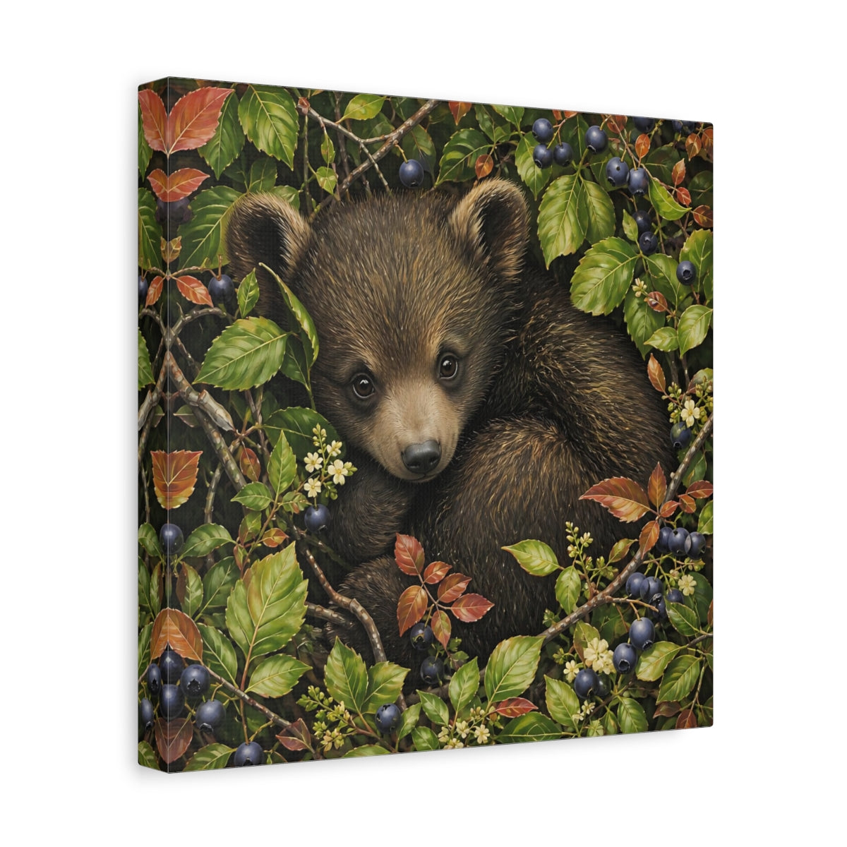 Side Mockup 8. Animals Bear Cub Brown Bear Cub shown as stretched canvas wall art