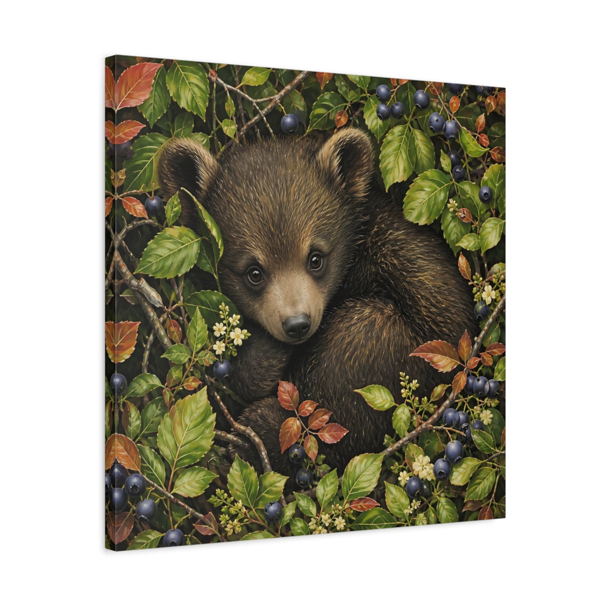 Side Mockup 4. Animals Bear Cub Brown Bear Cub shown as stretched canvas wall art