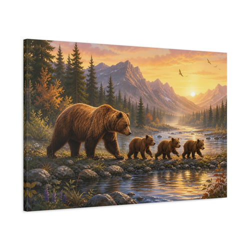 Main Mockup. Animals Bear Family Brown And Gold shown as canvas print