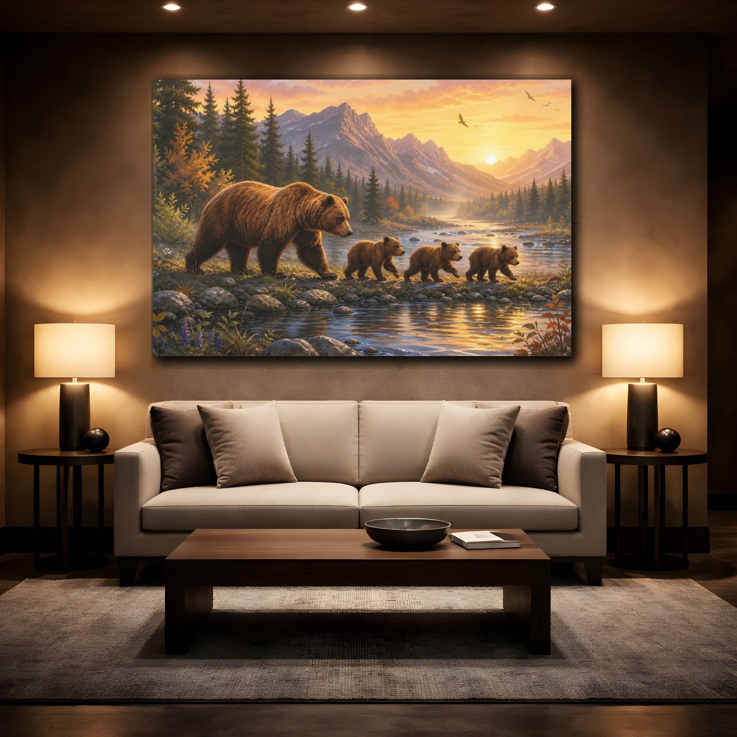 Mockup 2. Animals Bear Family Brown And Gold shown as canvas print