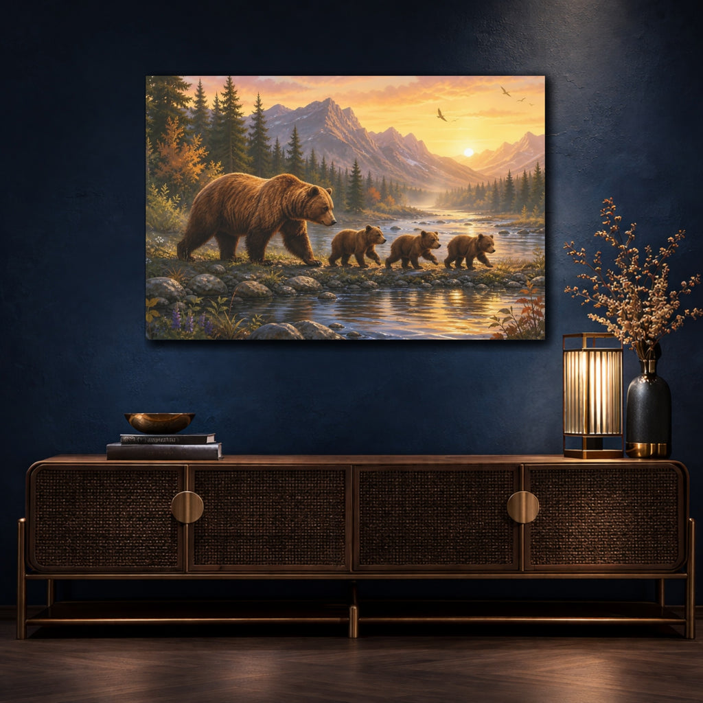 Mockup 4. Animals Bear Family Brown And Gold shown as canvas print