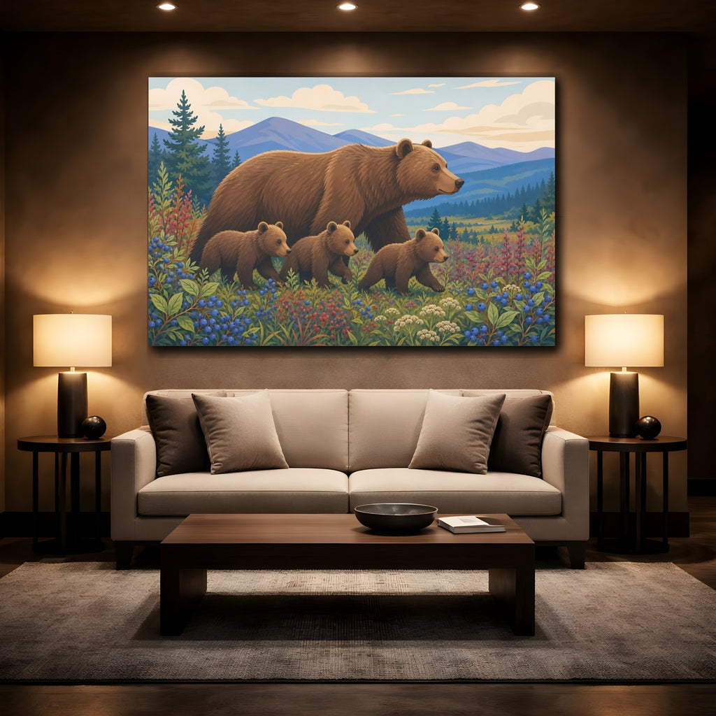 Mockup 2. Animals Bear Family Brown Bear Family shown as stretched canvas wall art