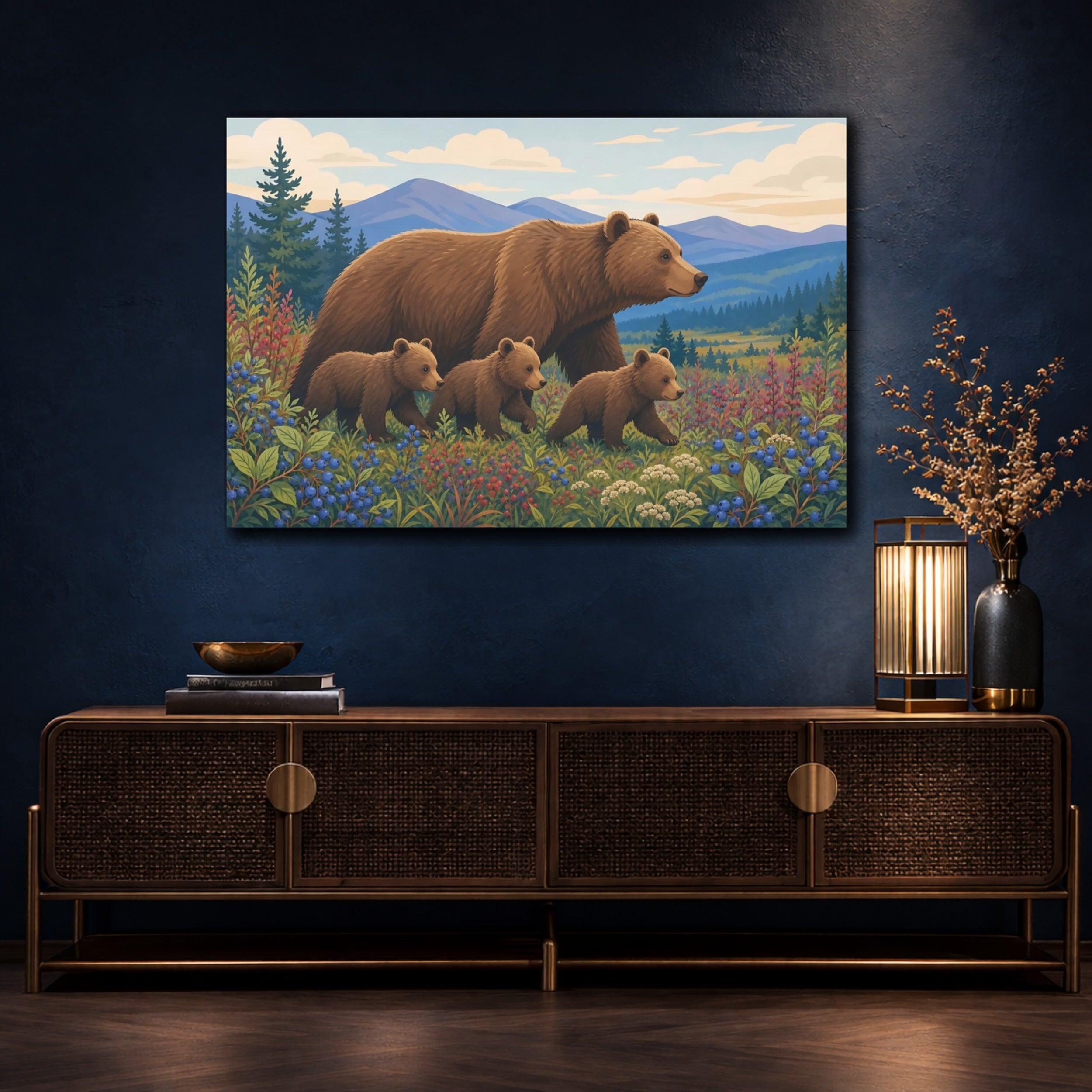 Mockup 4. Animals Bear Family Brown Bear Family shown as stretched canvas wall art