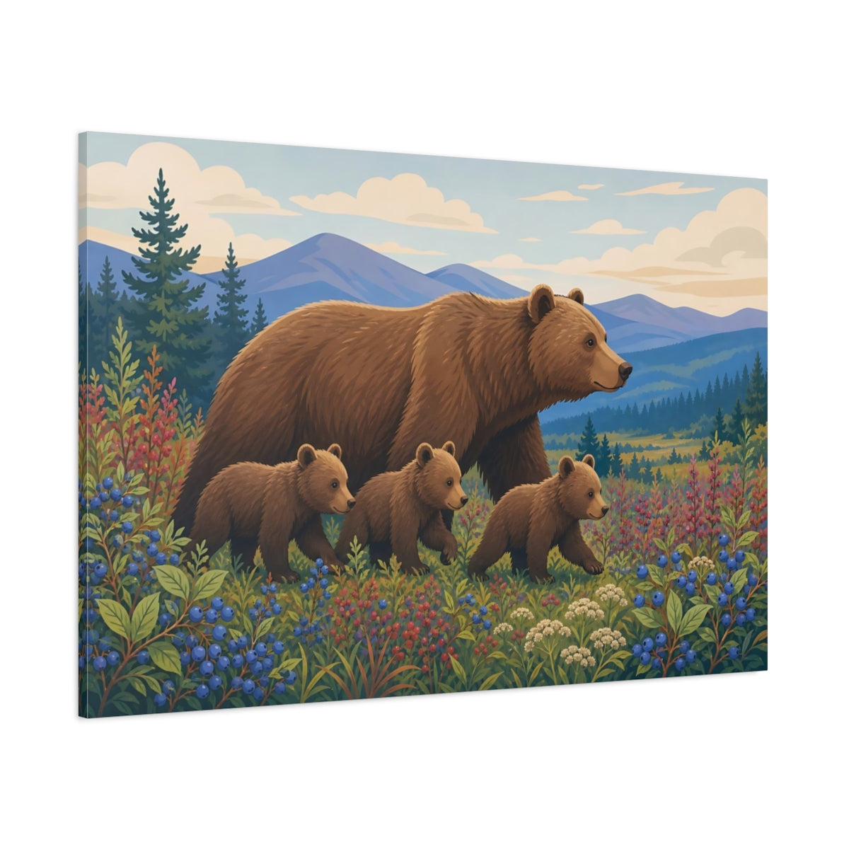 Side Mockup 1. Animals Bear Family Brown Bear Family shown as stretched canvas wall art