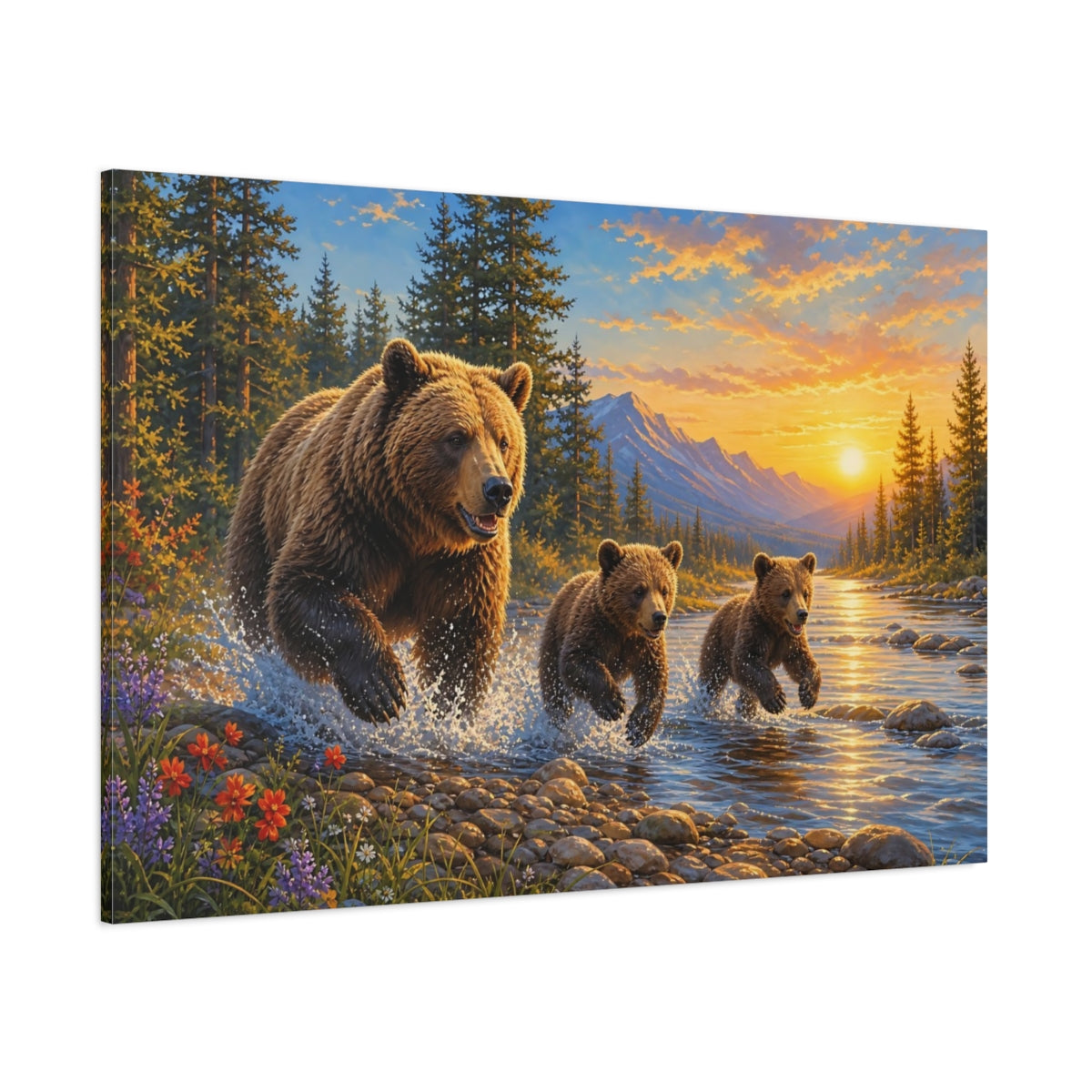 Side Mockup 1. Animals Bears Brown And Gold shown as stretched canvas wall art