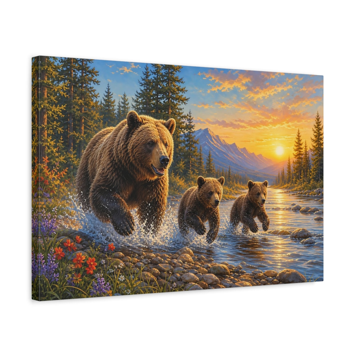 Side Mockup 3. Animals Bears Brown And Gold shown as stretched canvas wall art