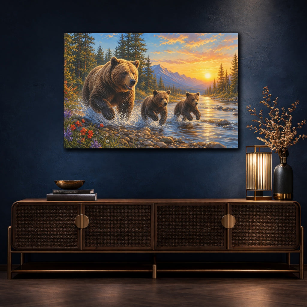 Mockup 4. Animals Bears Brown And Gold shown as stretched canvas wall art