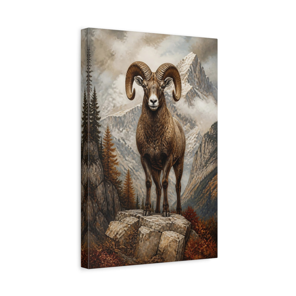 Side Mockup 4. Animals Bighorn Ram Brown Mountain Ram shown as stretched canvas wall art