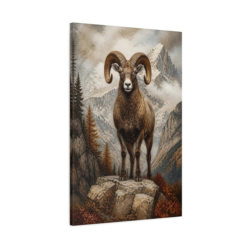 Main Mockup. Animals Bighorn Ram Brown Mountain Ram shown as stretched canvas wall art