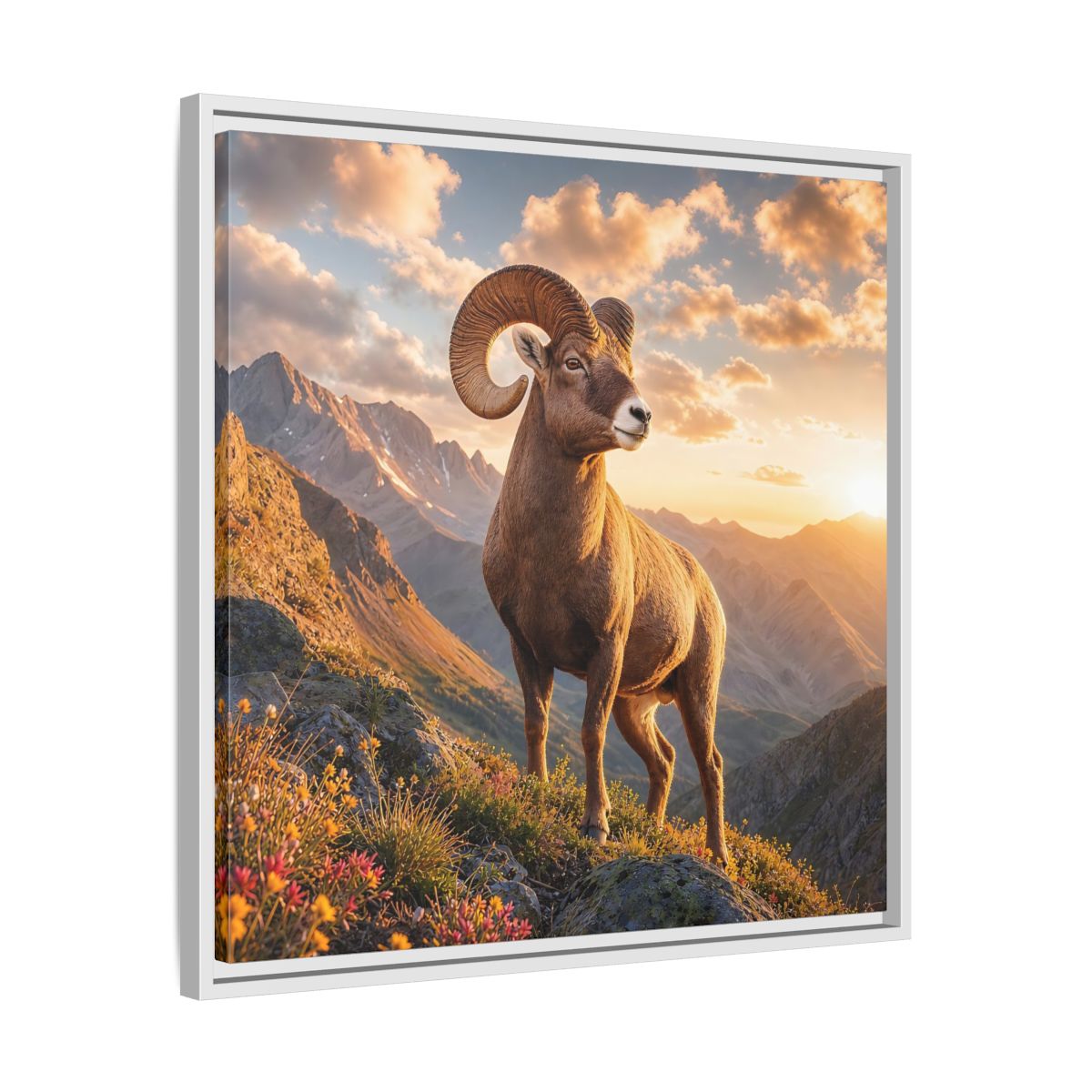 Side Mockup 26. Animals Bighorn Sheep Golden Ram shown as stretched canvas wall art
