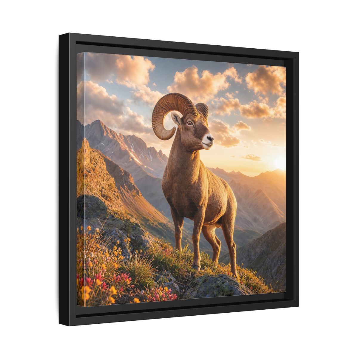 Side Mockup 32. Animals Bighorn Sheep Golden Ram shown as stretched canvas wall art