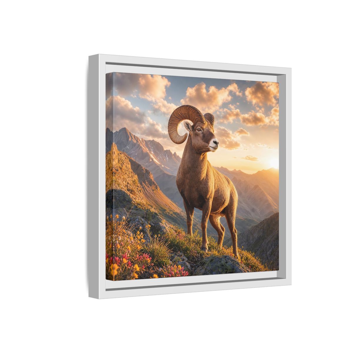 Side Mockup 16. Animals Bighorn Sheep Golden Ram shown as stretched canvas wall art