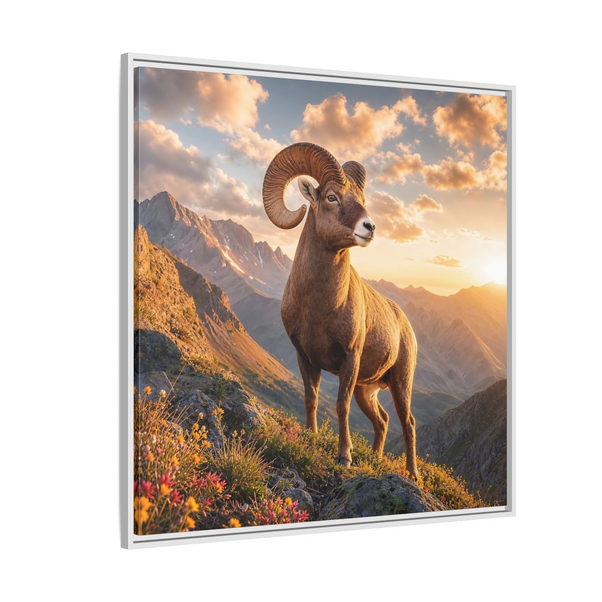 Side Mockup 4. Animals Bighorn Sheep Golden Ram shown as stretched canvas wall art
