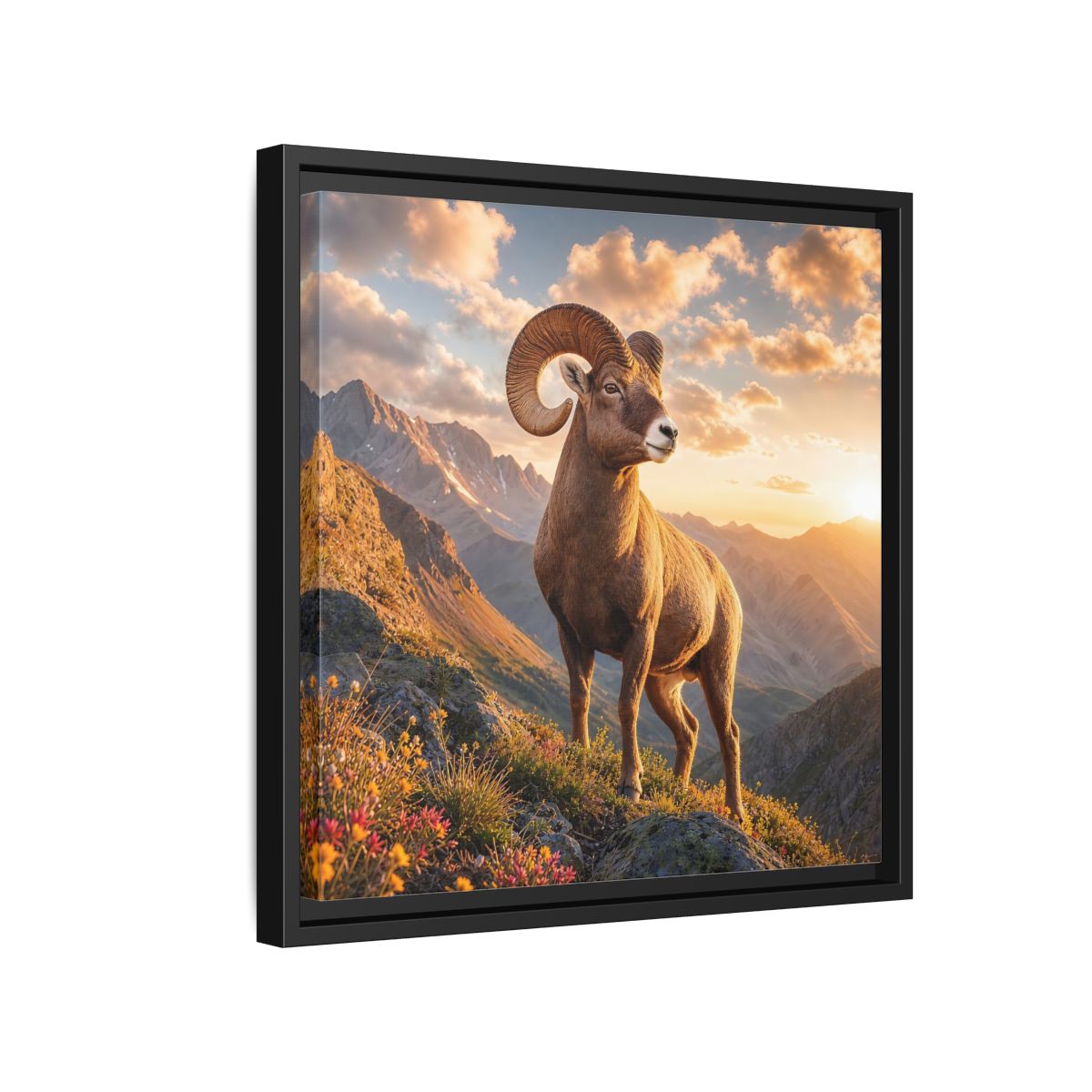 Side Mockup 15. Animals Bighorn Sheep Golden Ram shown as stretched canvas wall art