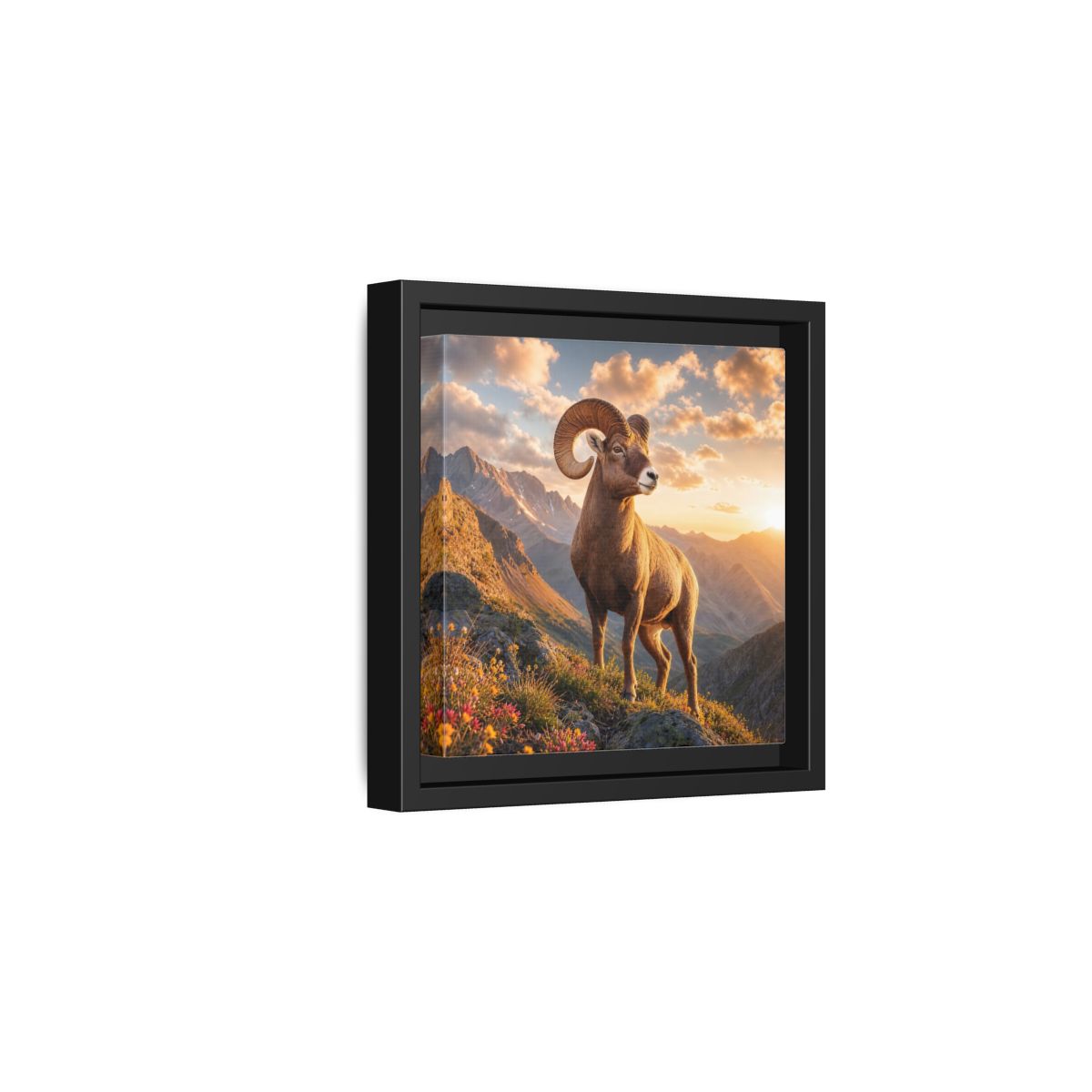 Side Mockup 3. Animals Bighorn Sheep Golden Ram shown as stretched canvas wall art
