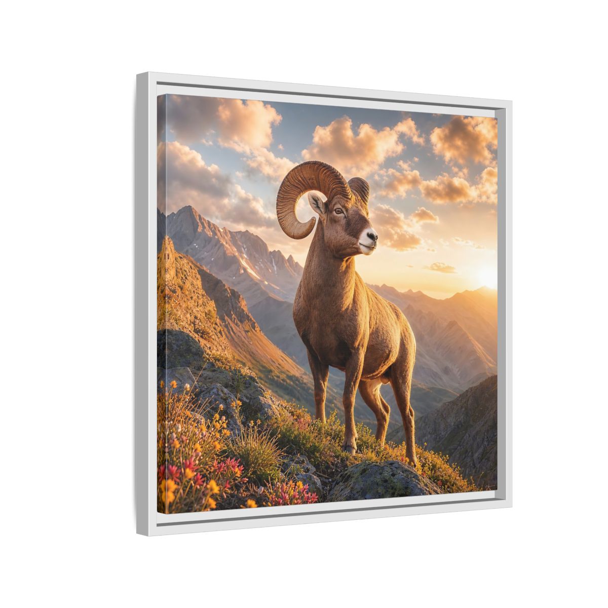 Side Mockup 10. Animals Bighorn Sheep Golden Ram shown as stretched canvas wall art