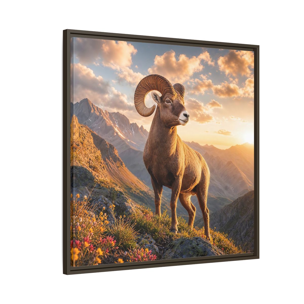Side Mockup 8. Animals Bighorn Sheep Golden Ram shown as stretched canvas wall art
