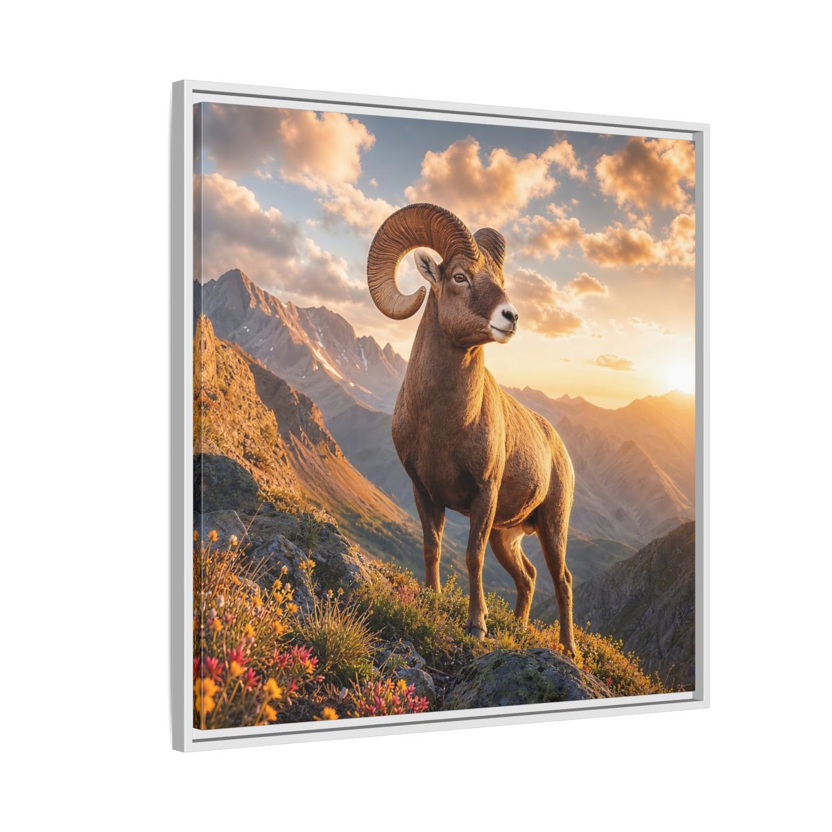 Side Mockup 7. Animals Bighorn Sheep Golden Ram shown as stretched canvas wall art