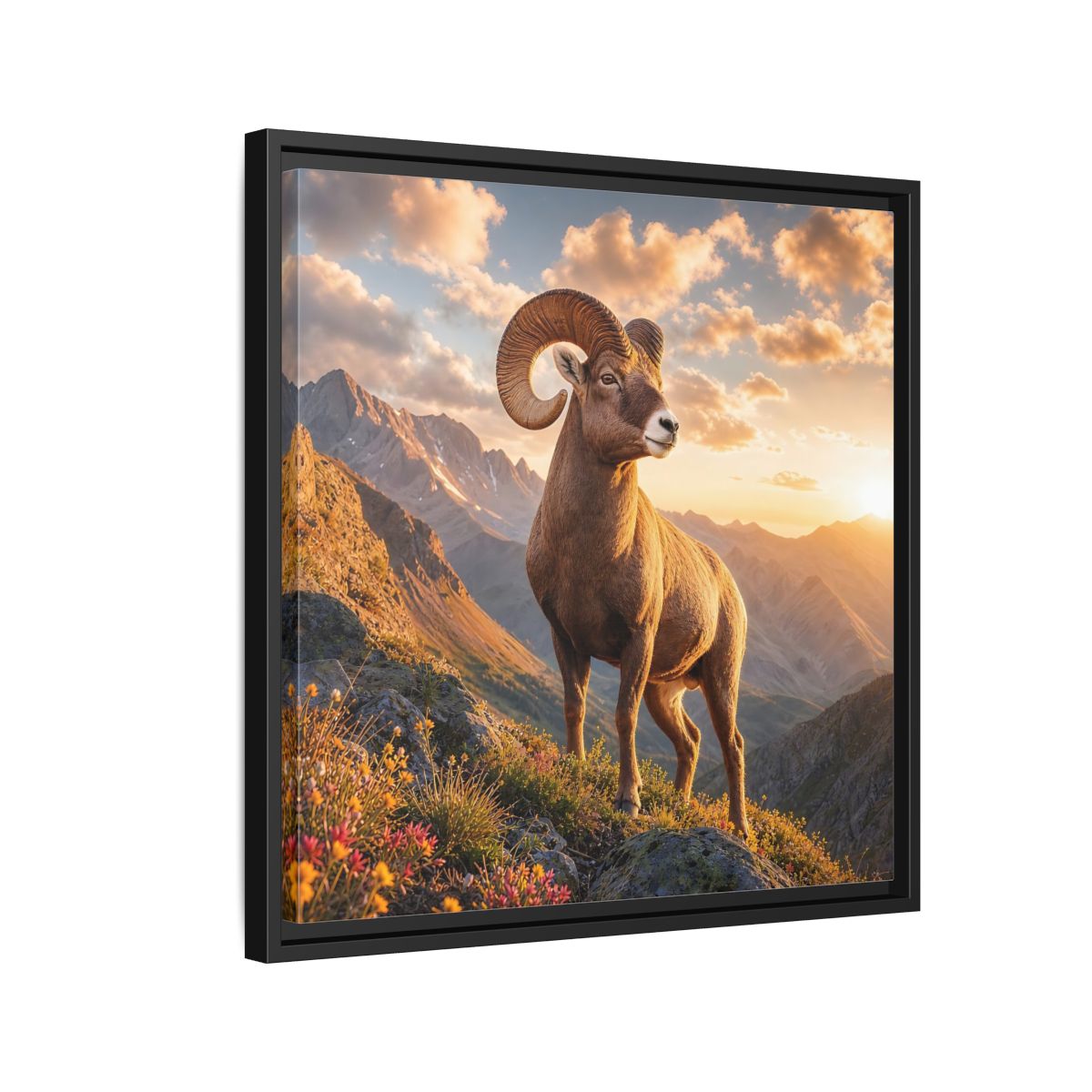 Side Mockup 12. Animals Bighorn Sheep Golden Ram shown as stretched canvas wall art