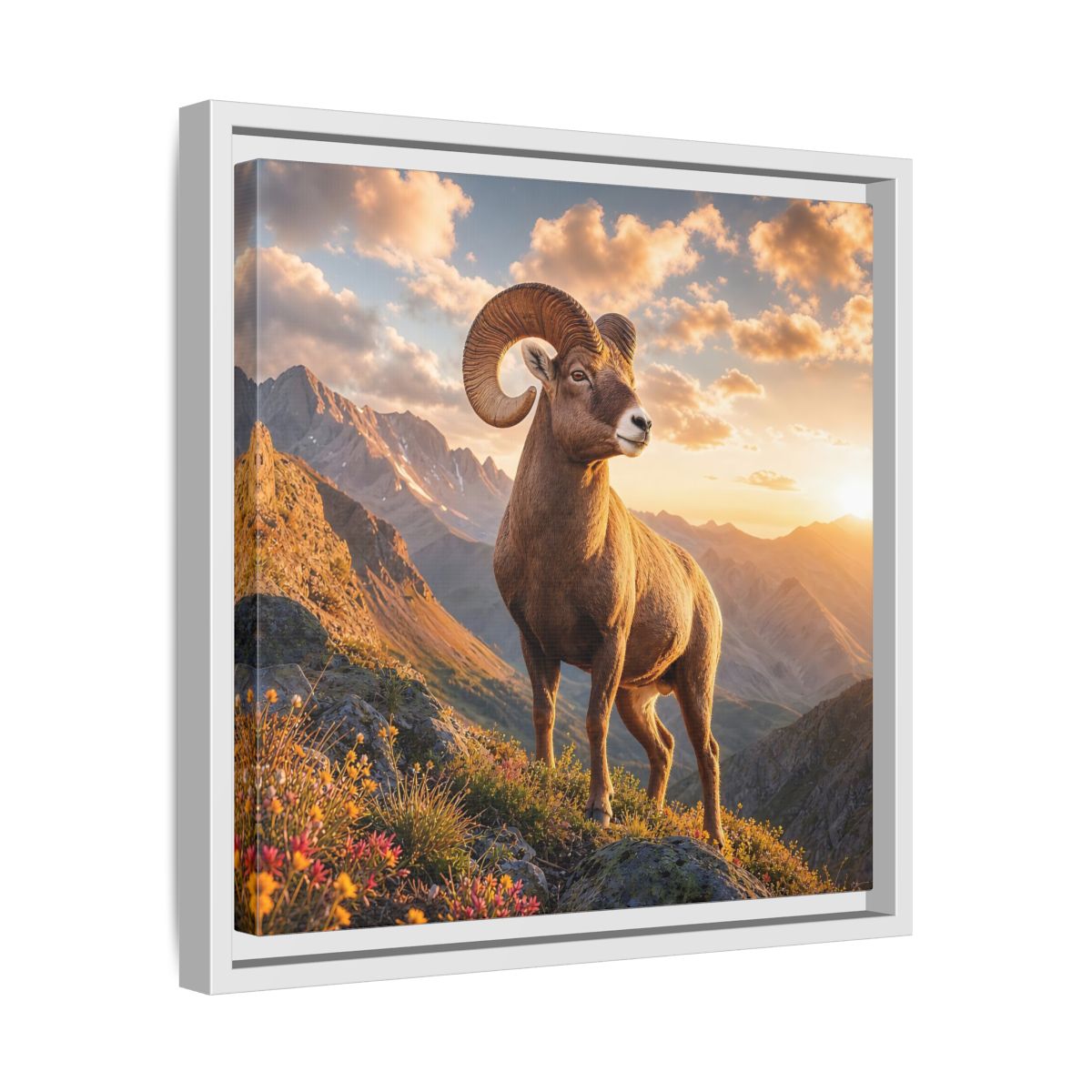 Side Mockup 28. Animals Bighorn Sheep Golden Ram shown as stretched canvas wall art