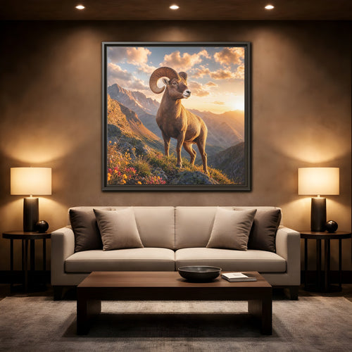 Mockup 2. Animals Bighorn Sheep Golden Ram shown as stretched canvas wall art