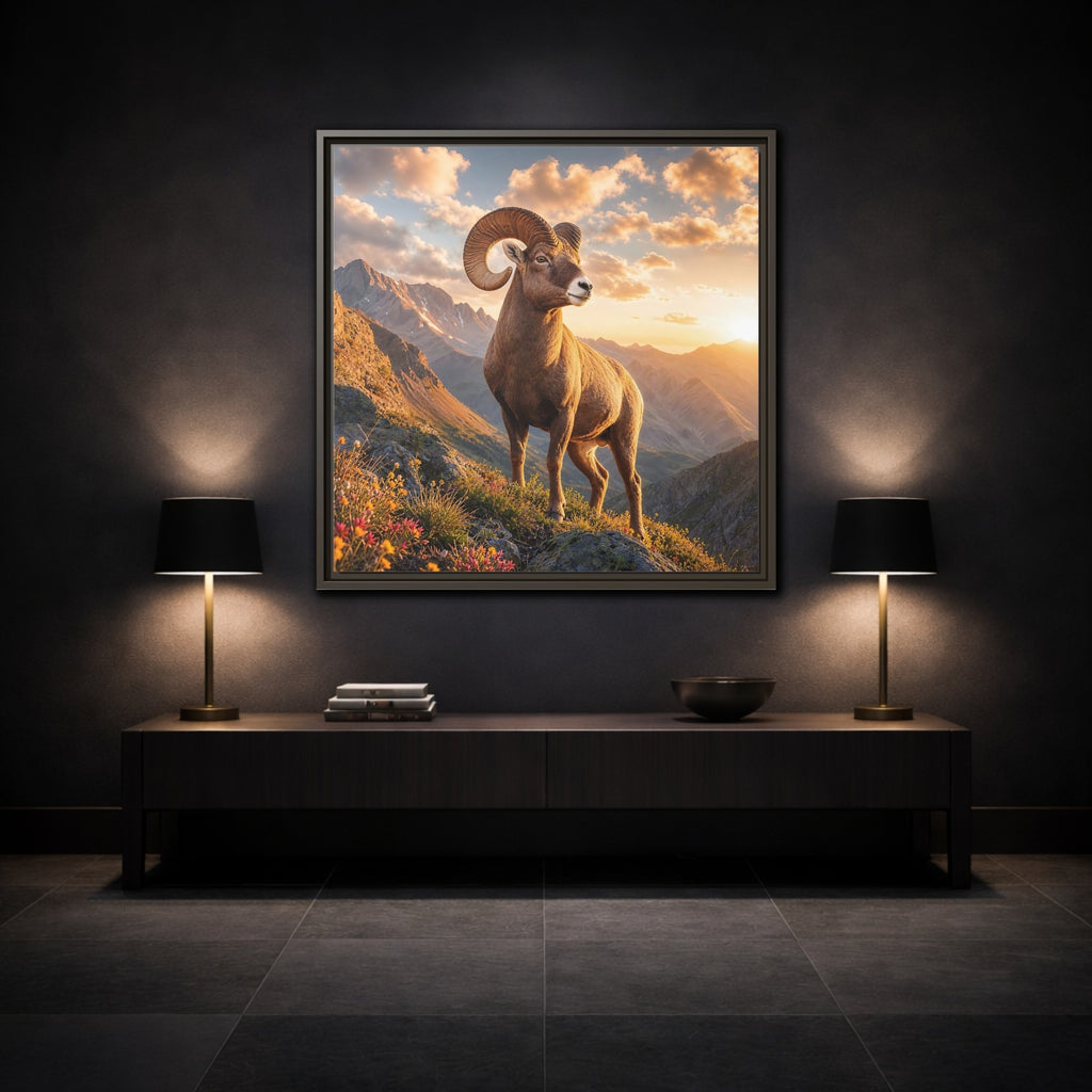 Mockup 3. Animals Bighorn Sheep Golden Ram shown as stretched canvas wall art